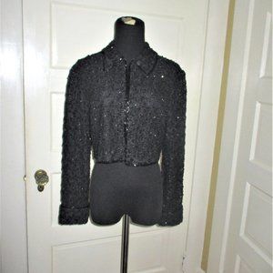 Adriana Papell 1996 Evening Black Heavy Beaded & Sequin Jacket Size M